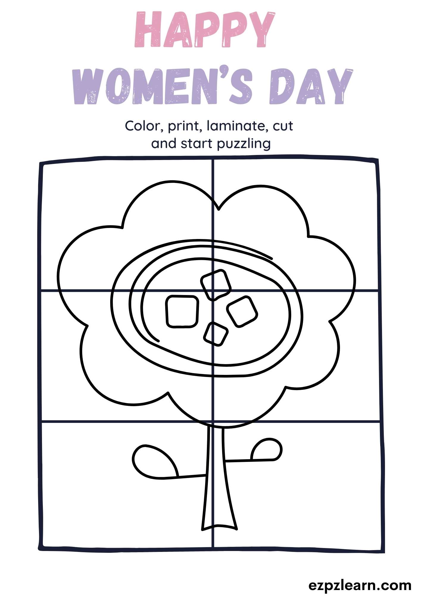 Happy Women's Day Flower Coloring Puzzle Activity for Kids pdf